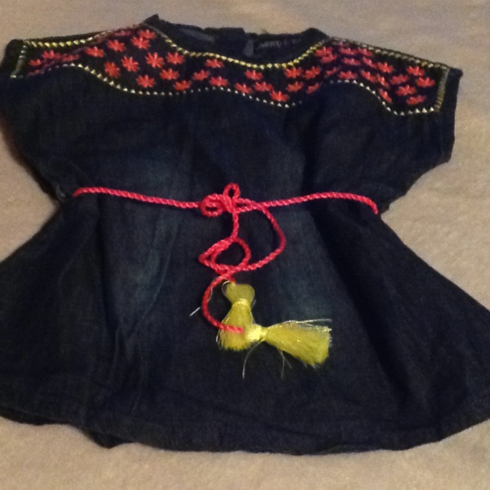 Jean dress with bright colors on belt